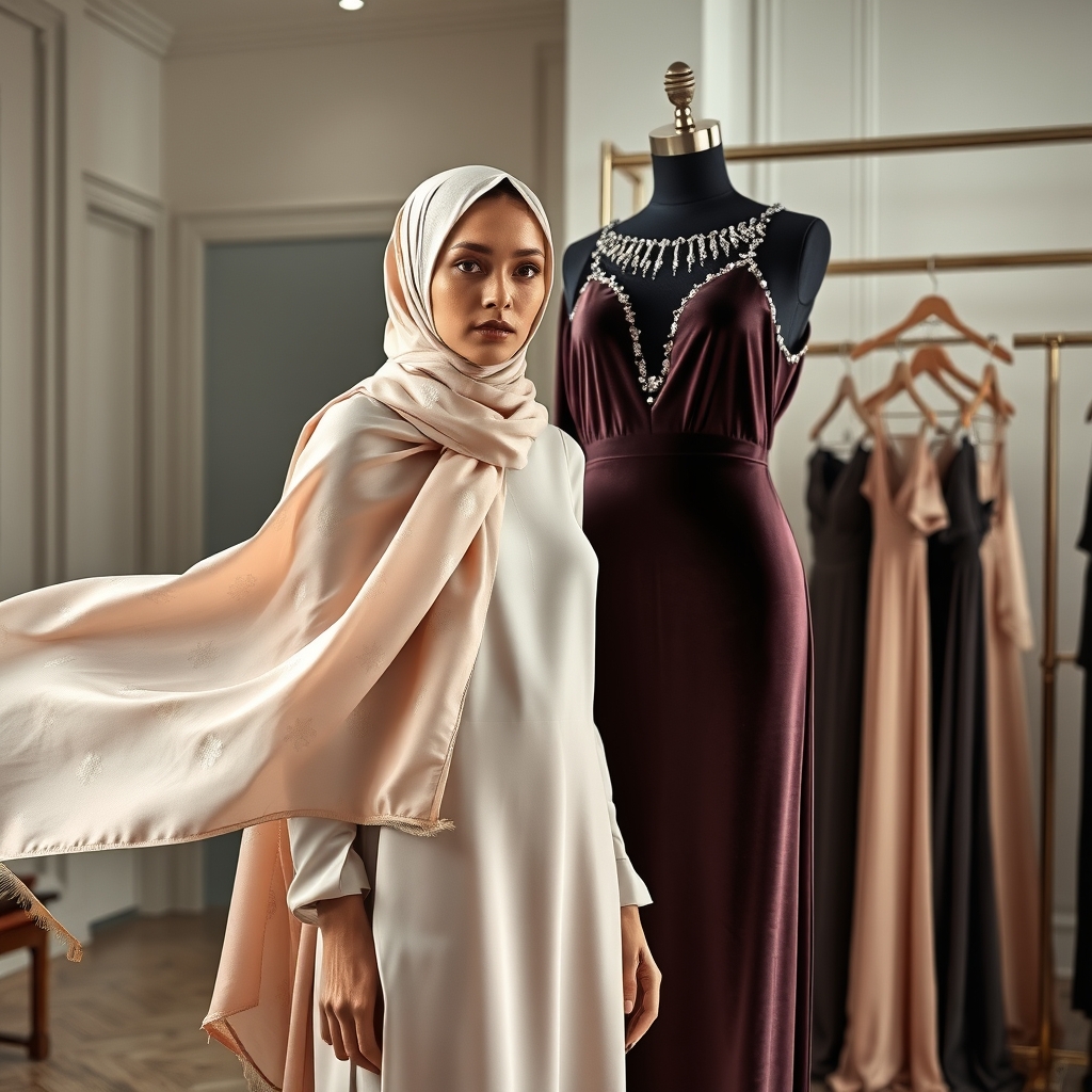 Ritz’s Modern Modest Elegance: The Art of Armani Silk, Velvet, and Shimmer in Exclusive Designer Scarves and Resort Wear