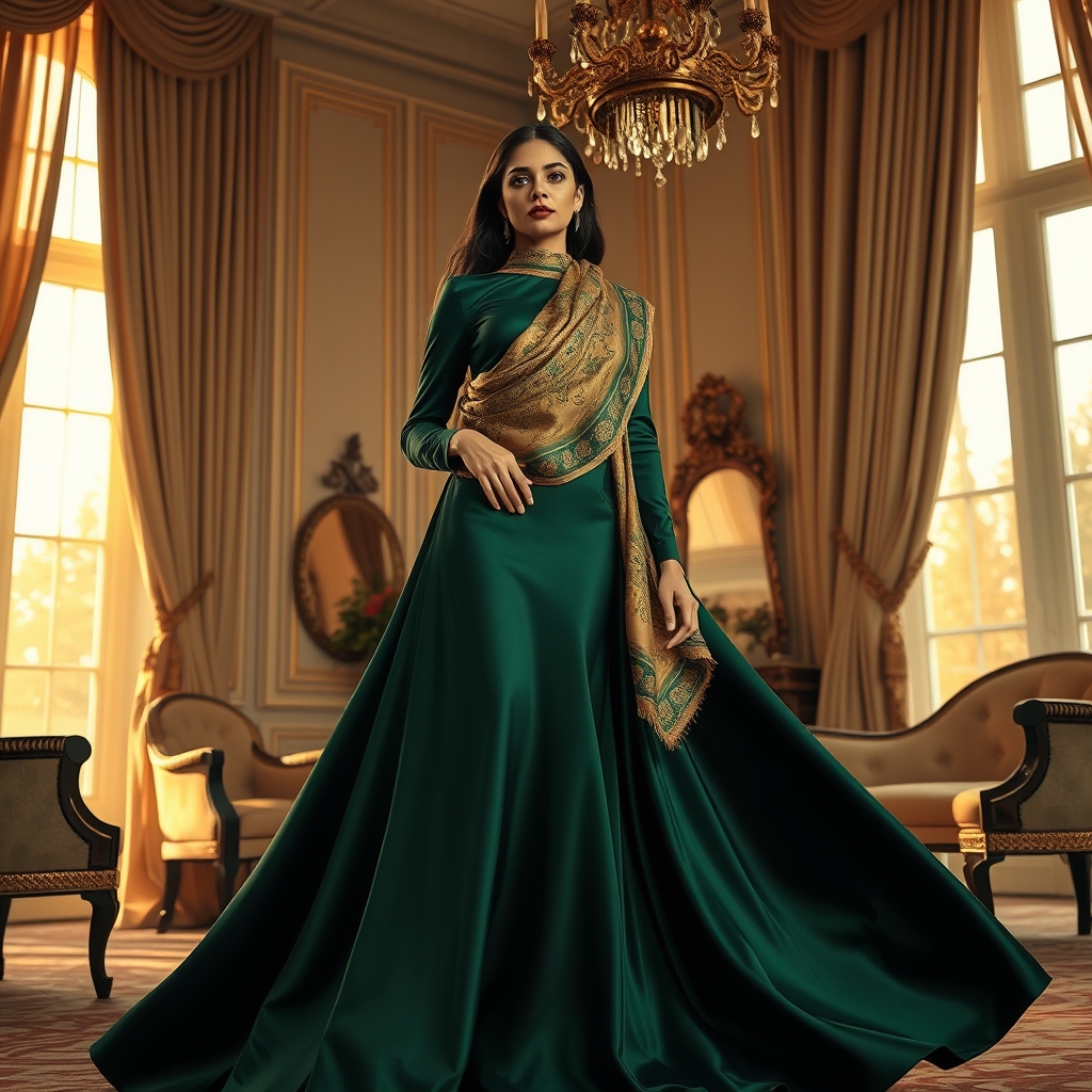 Ritz’s Modern Modest Couture: The Art of Armani Silk and Premium Shimmer in Crafting the Ultimate Evening Gown and Signature Scarf